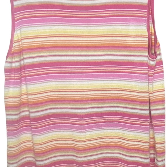 Liz Claiborne Woman Striped Knit Tank Top 2X Pink Yellow White Orange V-Neck - Picture 2 of 8